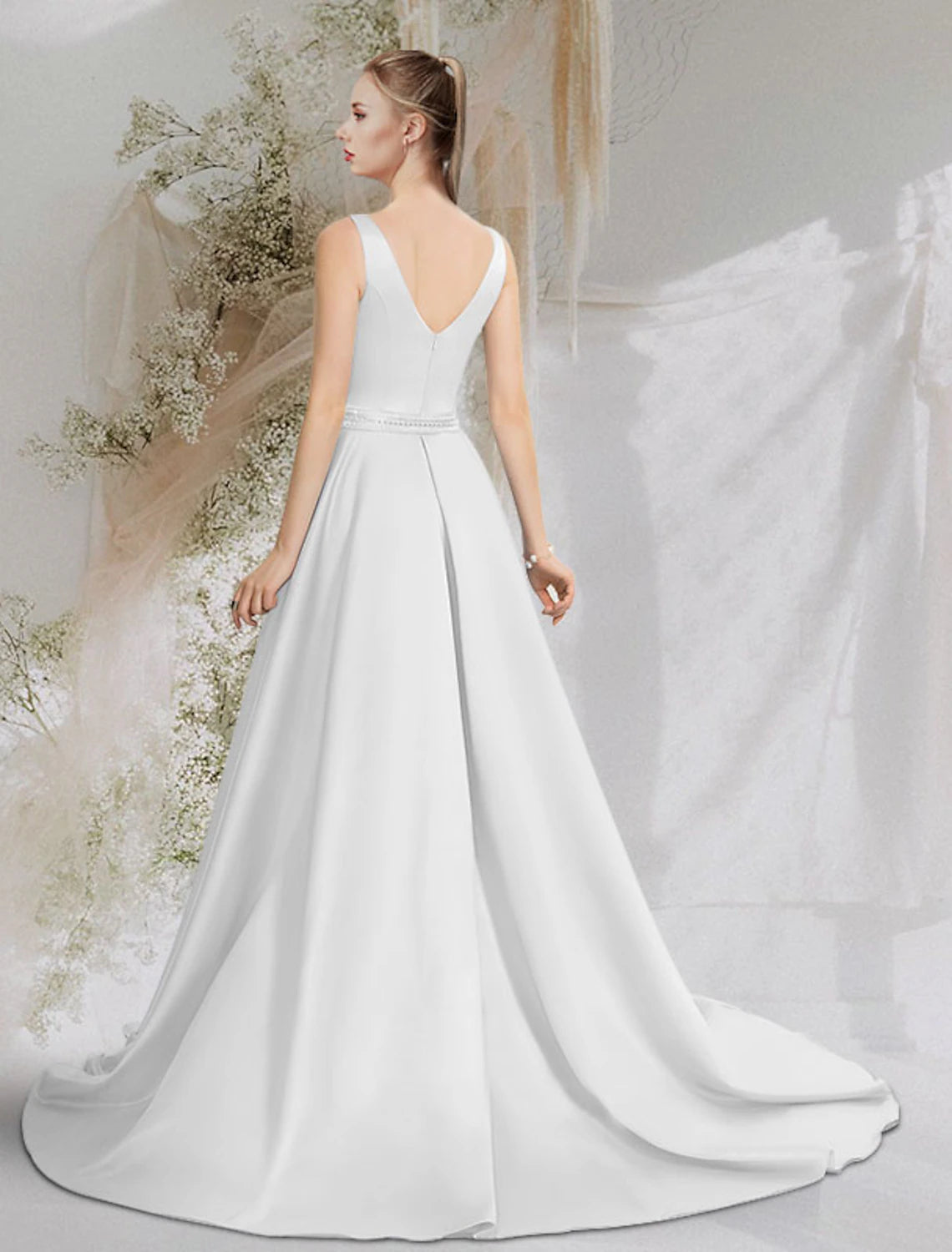 Wholesale  Mermaid / Trumpet Prom Dresses Luxurious Dress Formal Evening Birthday Court Train Sleeveless V Neck Satin with Overskirt Appliques